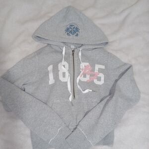 Poof! Y2K Embroidered Cropped Half Zip Hooded Sweatshirt Hoodie ❤️❤️ Womens M